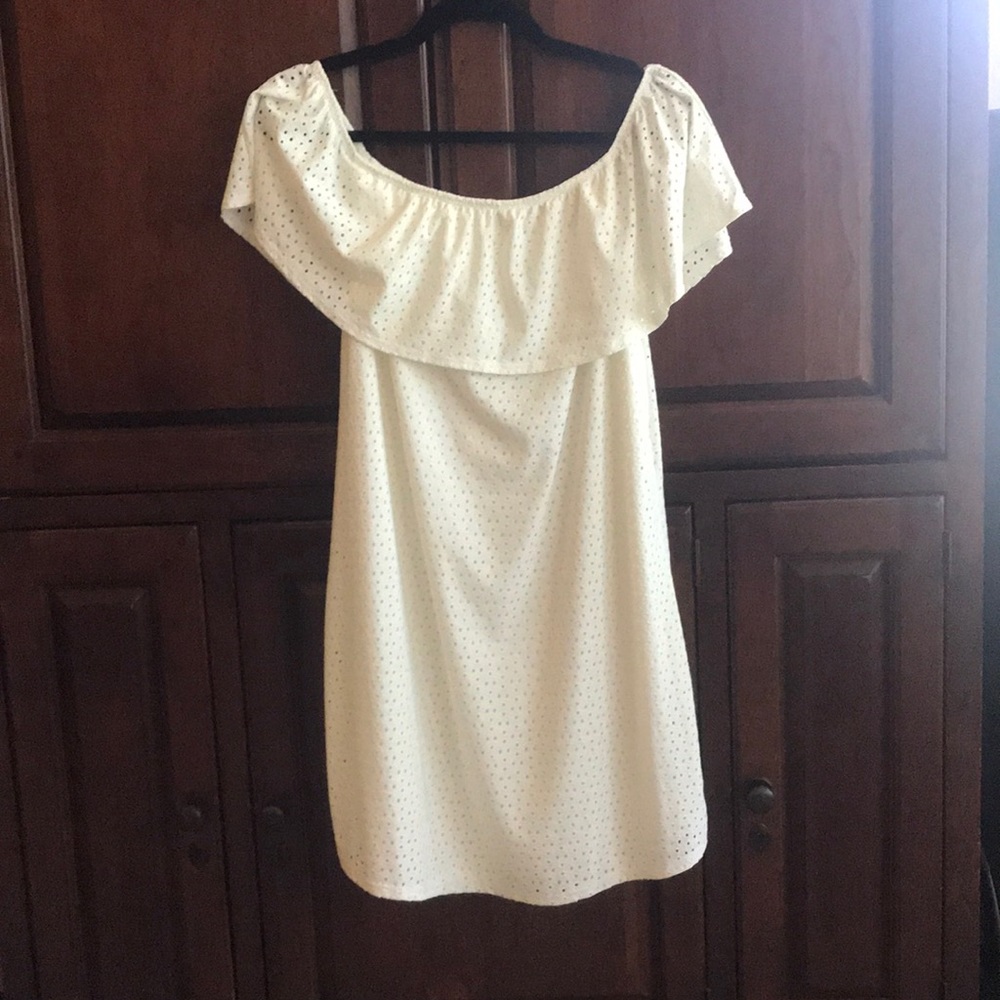 Off the shoulder eyelet knit dress